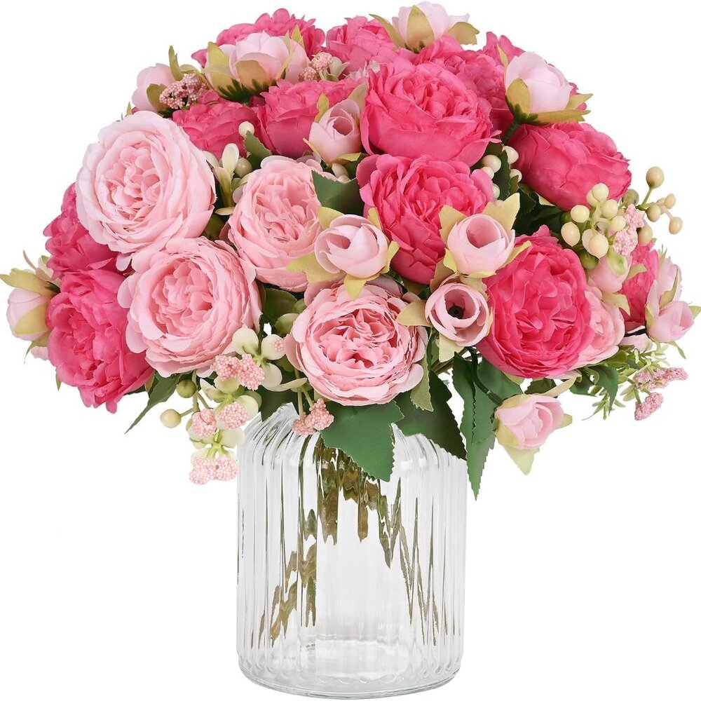 Pink Peonies Artificial Flowers Mix 2‎ Pack Bundle Silk Flowers
